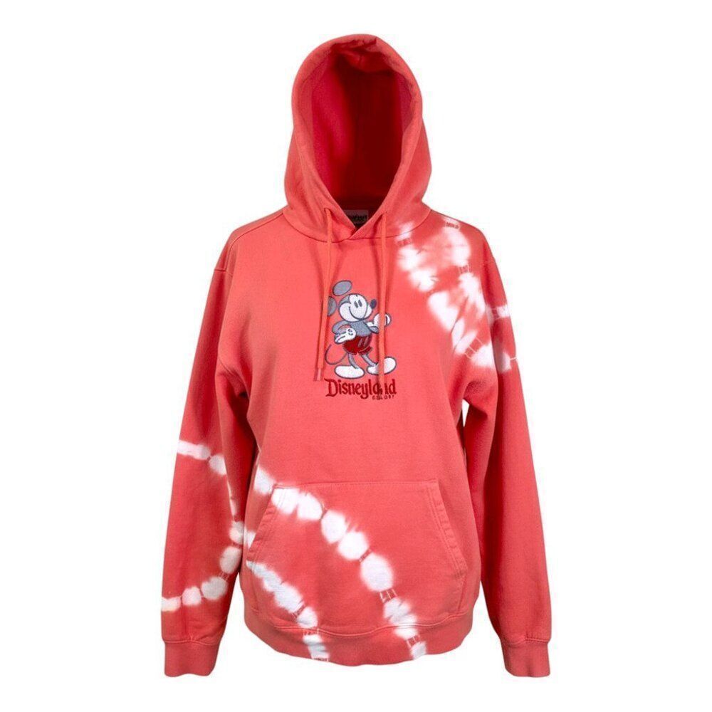 Disney Mickey Mouse Embroidered Hoodie Coral Tie Dye Size XL